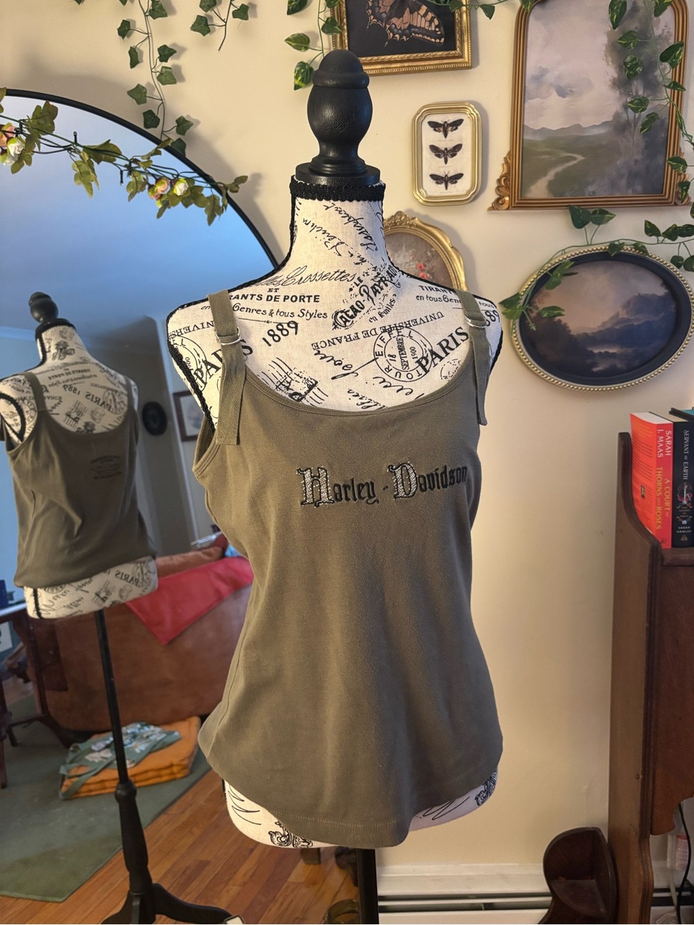 Harley-Davidson Olive Tank Top with Embroidered Script